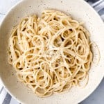 Cacio e pepe is a simple, authentic Italian pasta dish made with just four ingredients in 20 minutes. It's delicious, flavourful and easy to make. | aheadofthyme.com