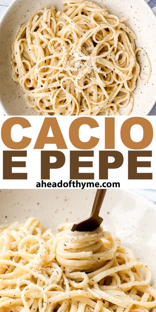 Cacio e pepe is a simple, authentic Italian pasta dish made with just four ingredients in 20 minutes. It's delicious, flavourful and easy to make. | aheadofthyme.com