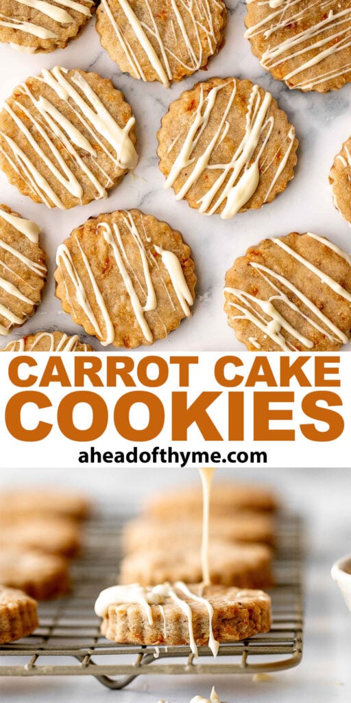 Carrot cake shortbread cookies are sweet and buttery, packed with carrots and walnuts, and spiced like your favourite carrot cake. A total treat. | aheadofthyme.com