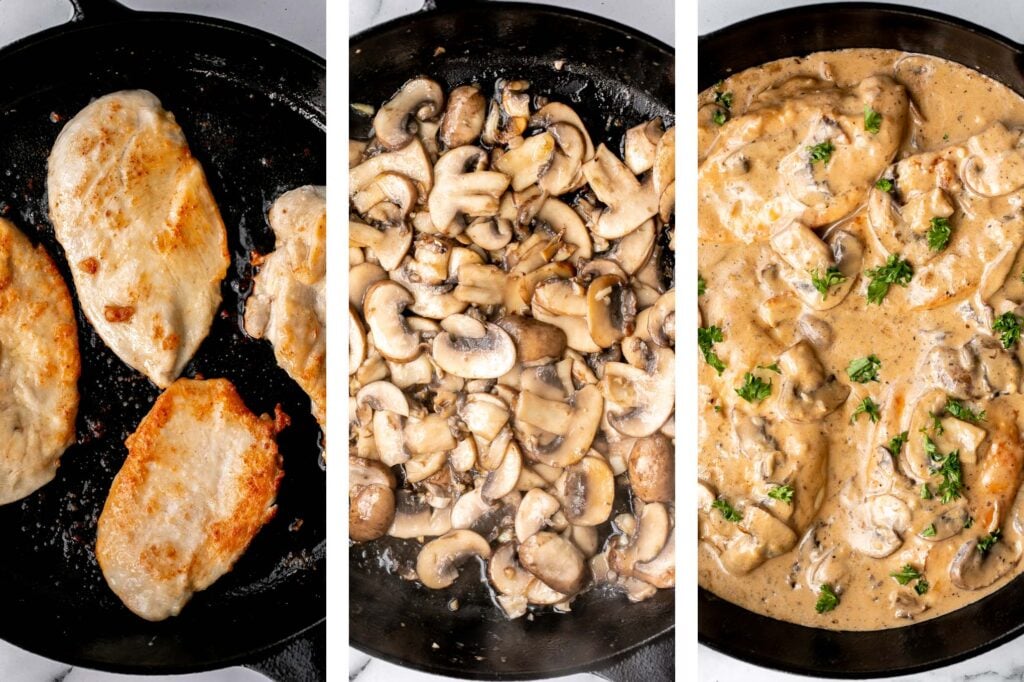 Chicken marsala in creamy mushroom sauce is a quick and easy 30-minute chicken dinner that is pure comfort food goals. A total crowd favourite. | aheadofthyme.com