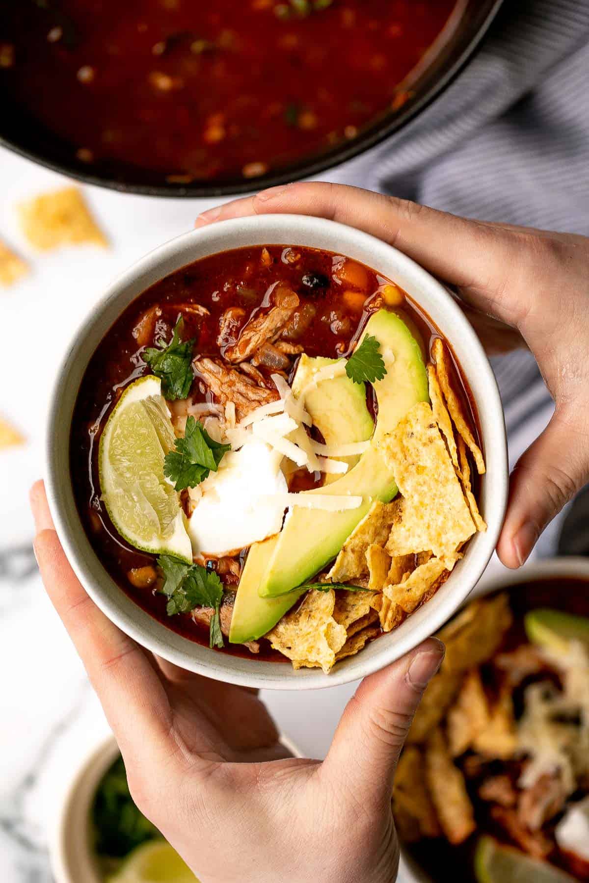Hearty chicken tortilla soup is a delicious, wholesome and filling soup that you can make in about 30 minutes, packed with classic Mexican flavours. | aheadofthyme.com