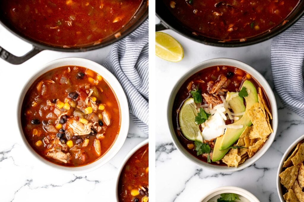 Hearty chicken tortilla soup is a delicious, wholesome and filling soup that you can make in about 30 minutes, packed with classic Mexican flavours. | aheadofthyme.com