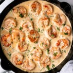 Creamy garlic shrimp is a delicious, quick and easy 15-minute meal (including prep!) that you need to include in your weeknight dinner meal plan. | aheadofthyme.com