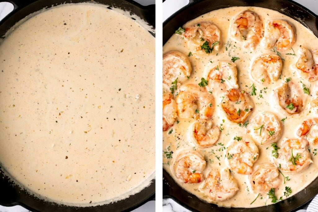 Creamy garlic shrimp is a delicious, quick and easy 15-minute meal (including prep!) that you need to include in your weeknight dinner meal plan. | aheadofthyme.com