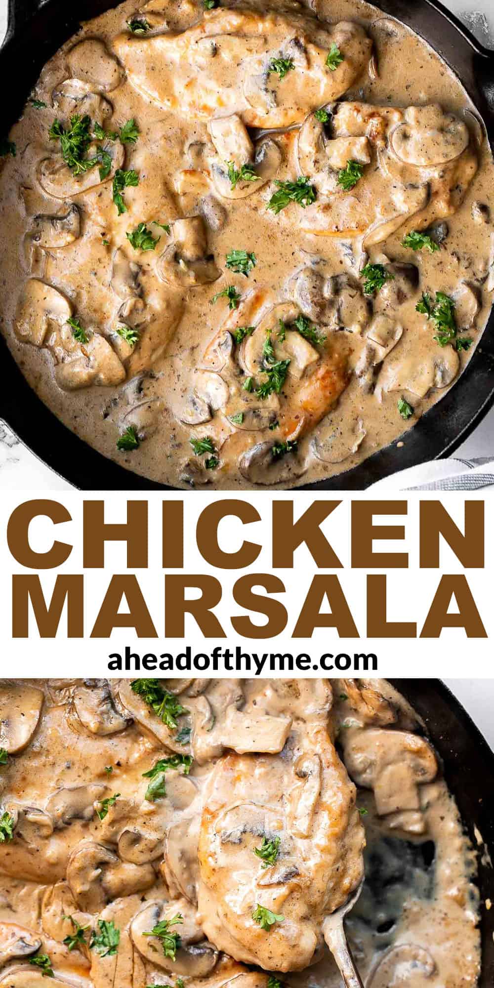 Easy Chicken Marsala is creamy, savory, and comforting. Juicy chicken in a silky, creamy mushroom marsala wine sauce ready in 30 minutes! | aheadofthyme.com