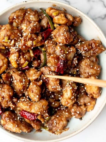 Baked General Tso's Chicken is a saucy, savoury, sweet, spicy Chinese-American takeout favourite made healthier with baked chicken, not fried. | aheadofthyme.com