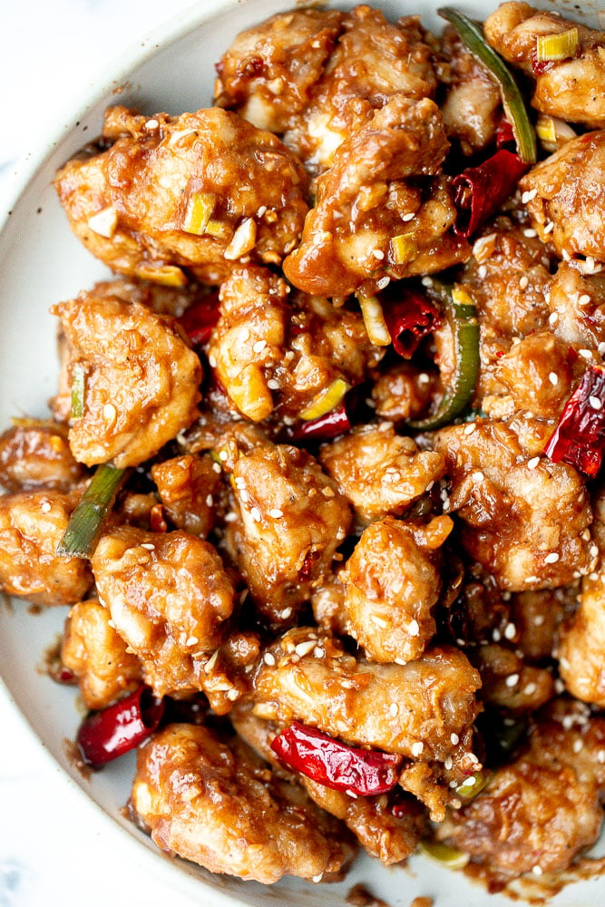 Baked General Tso's Chicken is a saucy, savoury, sweet, spicy Chinese-American takeout favourite made healthier with baked chicken, not fried. | aheadofthyme.com