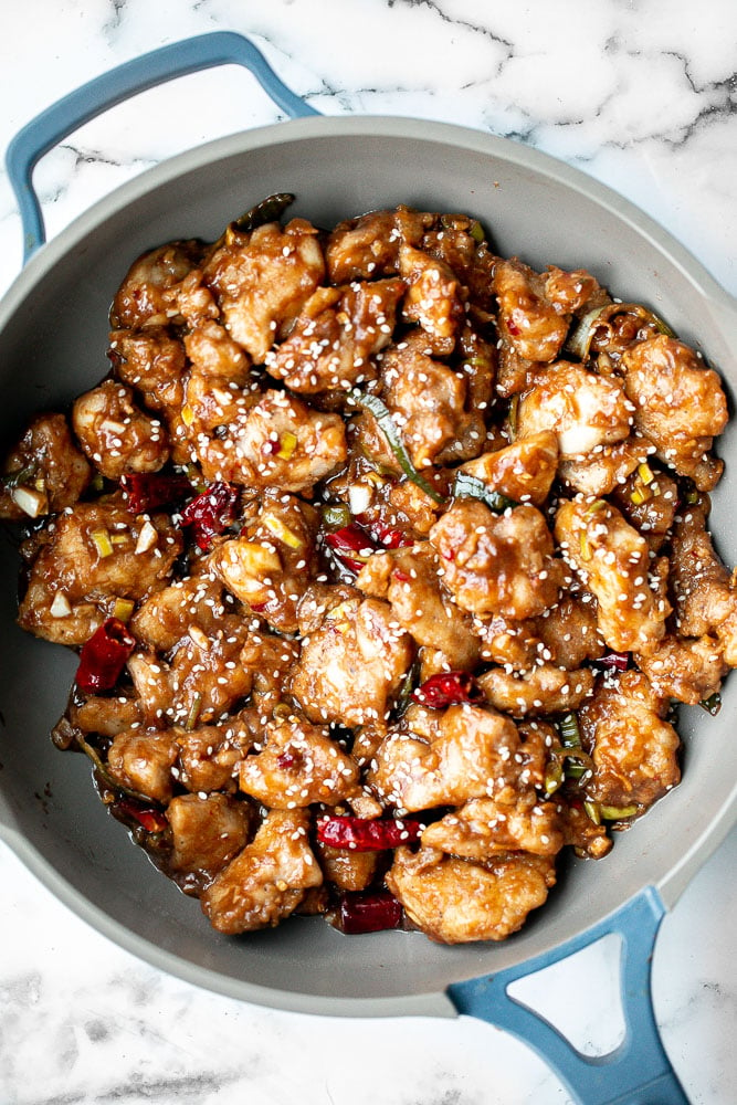 Baked General Tso's Chicken is a saucy, savoury, sweet, spicy Chinese-American takeout favourite made healthier with baked chicken, not fried. | aheadofthyme.com