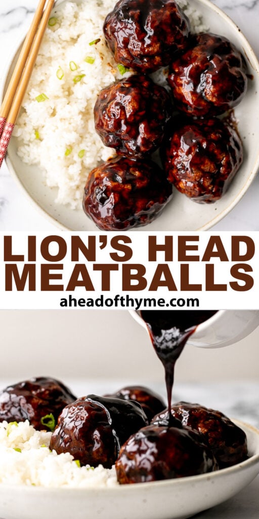 Lion's Head Chinese Meatballs are tender and juicy homemade pork meatballs packed with Asian seasonings and tossed in a sweet and sticky sauce. | aheadofthyme.com