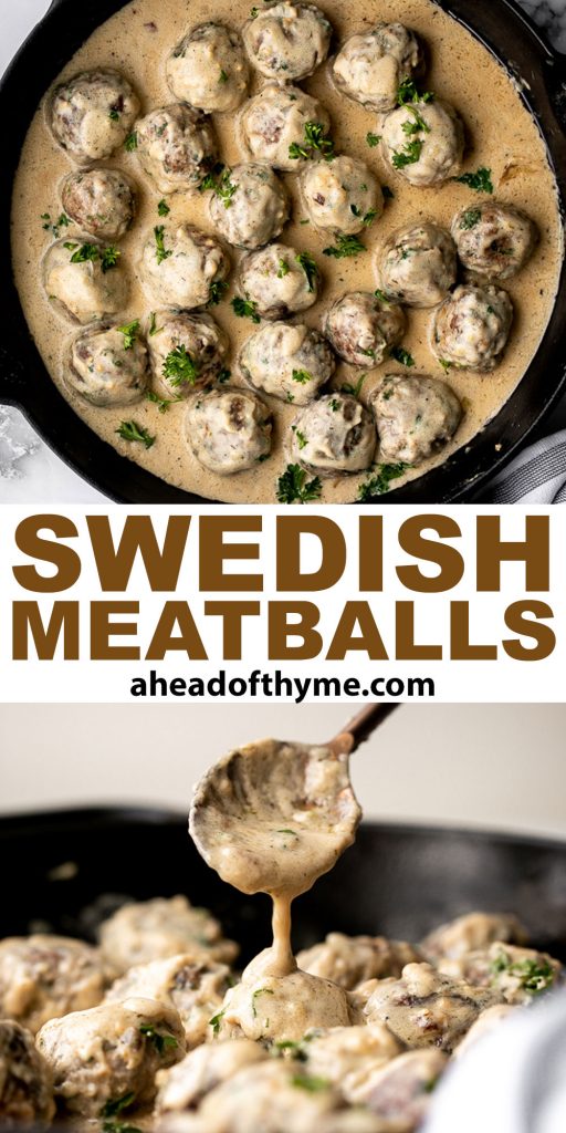 Delicious, comforting homemade Swedish meatballs are seared and smothered in a creamy gravy sauce and taste so much better than IKEA meatballs. | aheadofthyme.com