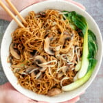 Better than takeout, quick easy stir-fried vegetarian chow mein is packed with vegetables and coated in a delicious savoury sauce. Make it in 15 minutes. | aheadofthyme.com