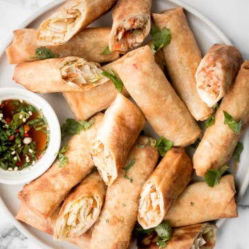Vegetarian lumpia recipe are delicious, crispy spring rolls packed with a flavourful savoury filling. They can be fried, baked or air fried. | aheadofthyme.com