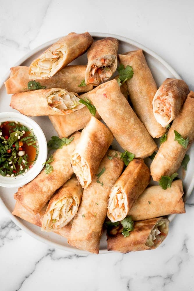 Vegetarian lumpia recipe are delicious, crispy spring rolls packed with a flavourful savoury filling. They can be fried, baked or air fried. | aheadofthyme.com