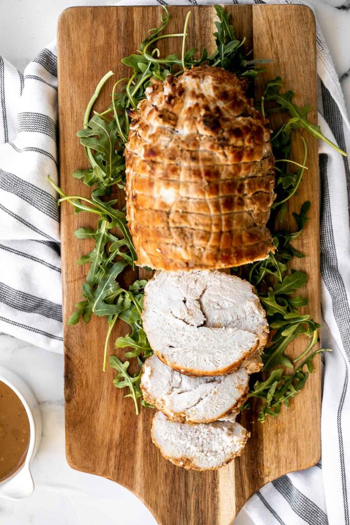 Tender juicy Asian sesame soy turkey roast is a creative take on a holiday classic, packed with sweet, salty, and savoury umami flavours in every bite. | aheadofthyme.com