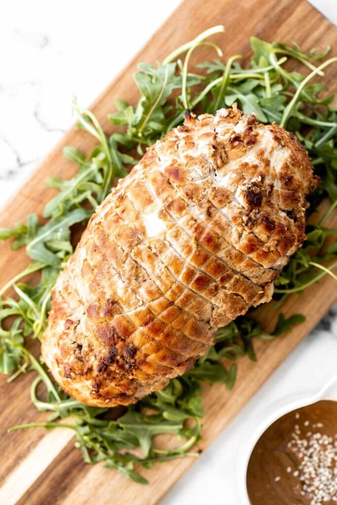 Tender juicy Asian sesame soy turkey roast is a creative take on a holiday classic, packed with sweet, salty, and savoury umami flavours in every bite. | aheadofthyme.com