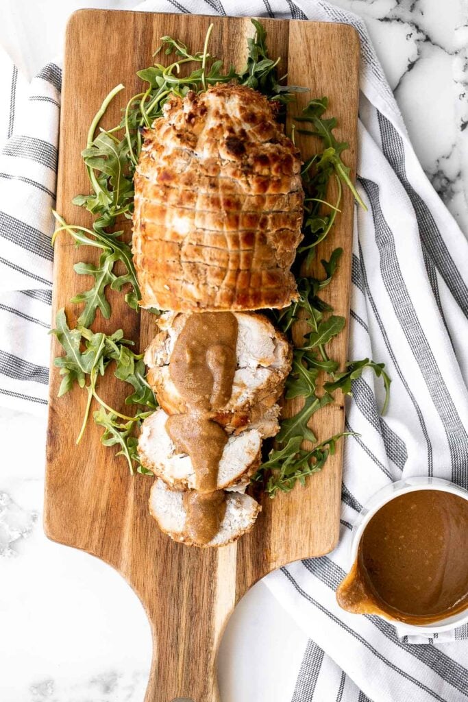 Tender juicy Asian sesame soy turkey roast is a creative take on a holiday classic, packed with sweet, salty, and savoury umami flavours in every bite. | aheadofthyme.com