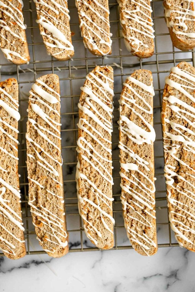 Carrot cake biscotti is crunchy, crumbly, and satisfies all your carrot cake cravings. Enjoy these Italian cookies as is or with white chocolate. | aheadofthyme.com