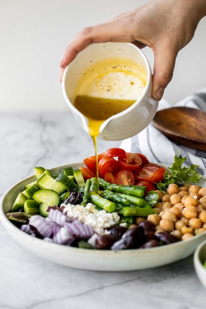 Chopped asparagus salad with lemon vinaigrette is the easiest and best spring salad ever - colourful, vibrant, flavourful, light, and crunchy. | aheadofthyme.com