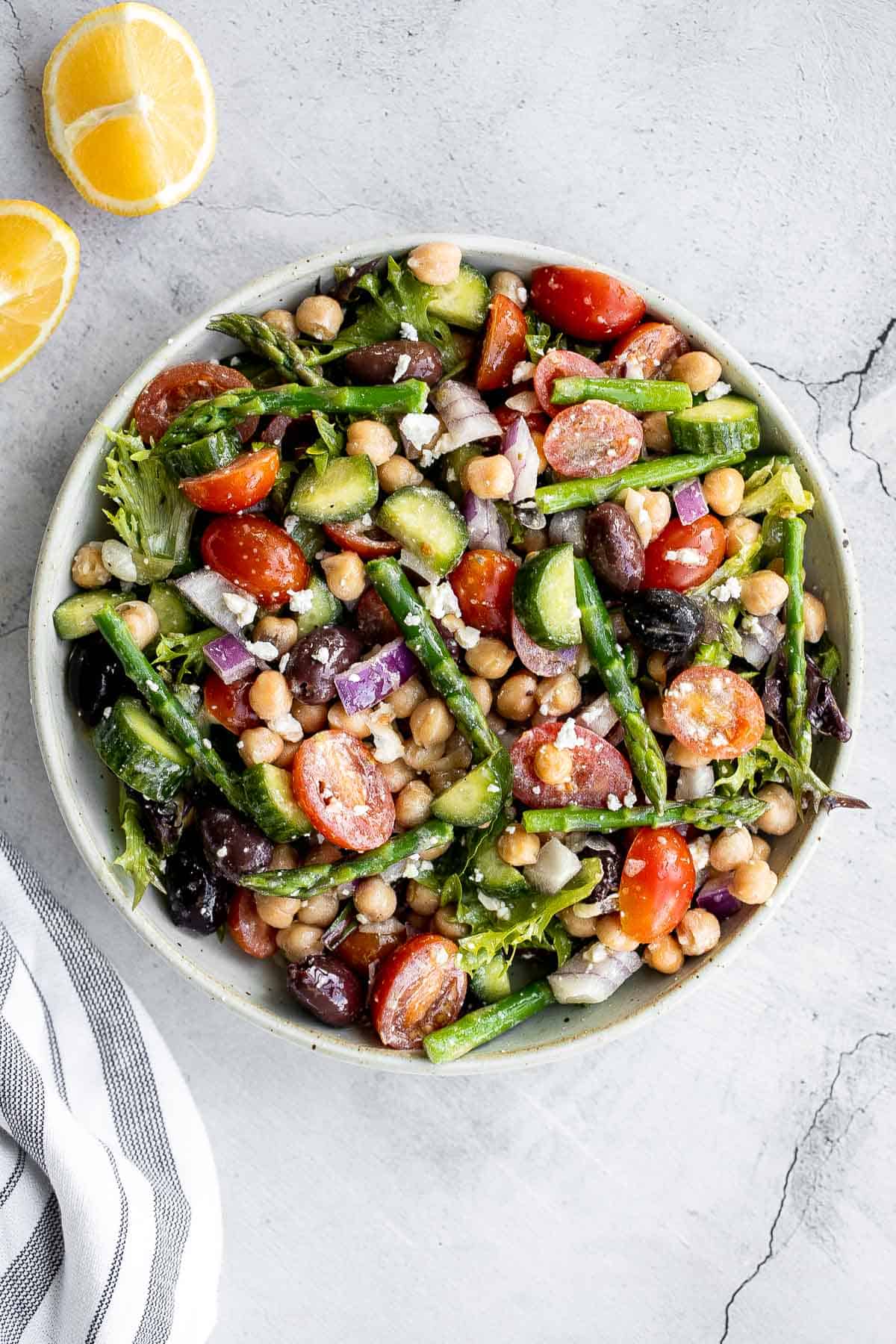 Chopped asparagus salad with lemon vinaigrette is the easiest and best spring salad ever - colourful, vibrant, flavourful, light, and crunchy. | aheadofthyme.com