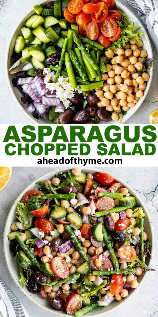 Chopped asparagus salad with lemon vinaigrette is the easiest and best spring salad ever - colourful, vibrant, flavourful, light, and crunchy. | aheadofthyme.com