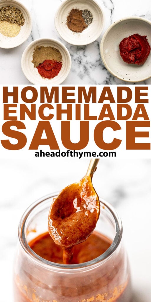 Easy homemade enchilada sauce requires just one pot, an assortment of flavourful spices, four simple steps, and less than 15 minutes to make. | aheadofthyme.com