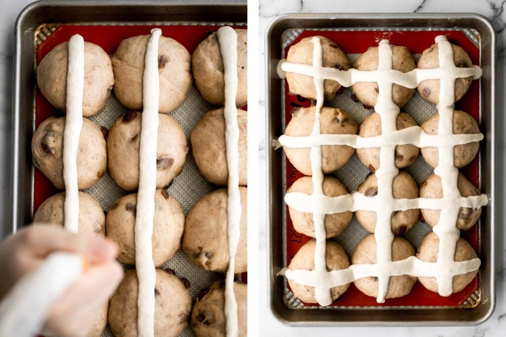 Hot cross buns is a timeless classic Easter bread made with raisins, cinnamon, and a honey glaze. They are perfect for breakfast, a snack or dessert. | aheadofthyme.com