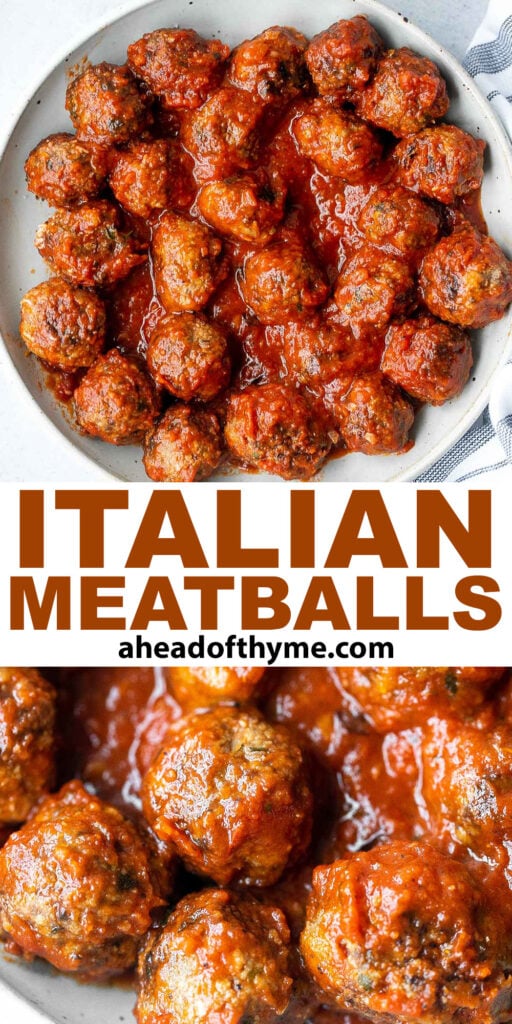 Quick, easy homemade Italian meatballs are juicy, flavourful, and delicious, simmered in a rich and savoury tomato sauce. Make them in just 30 minutes. | aheadofthyme.com