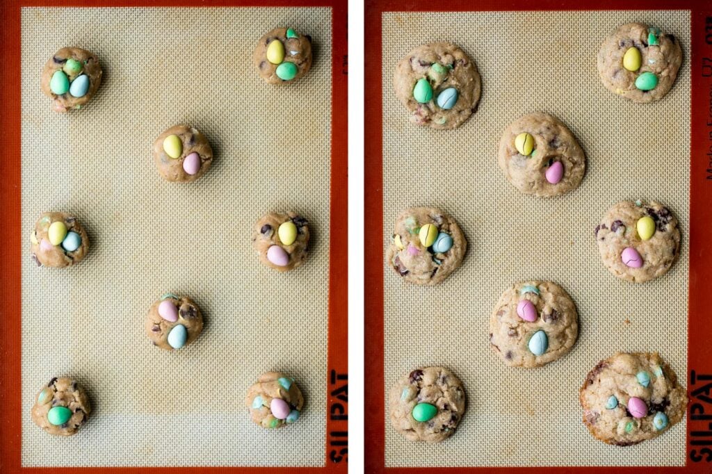 Mini egg Easter cookies are the perfect chocolate chip cookie -- crispy on the outside, and soft and chewy on the inside. Make in under 20 minutes. | aheadofthyme.com