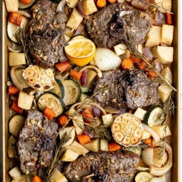 Sheet pan lamb chops with vegetables are healthy and delicious, easy to make, and easier to clean up. Perfect for busy weeknights or a holiday dinner. | aheadofthyme.com