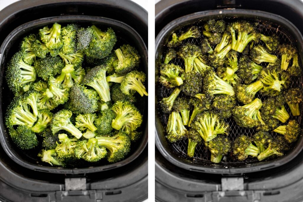 Quick and easy air fryer broccoli is a healthy side dish that takes just six minutes to cook in the air fryer. It's crispy, delicious, and flavorful. | aheadofthyme.com