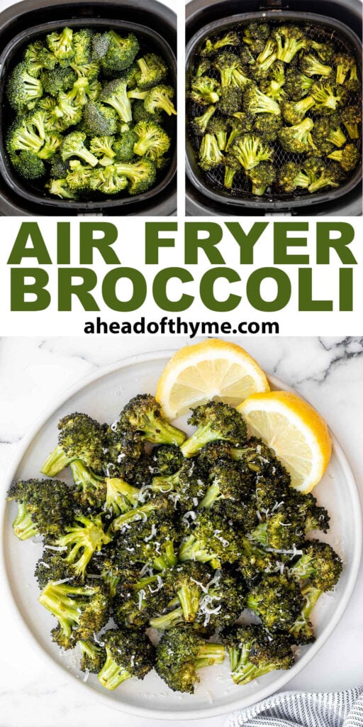 Quick and easy air fryer broccoli is a healthy side dish that takes just six minutes to cook in the air fryer. It's crispy, delicious, and flavorful. | aheadofthyme.com