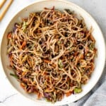 There’s nothing better on a hot day than a cold and refreshing vegan soba noodle salad, tossed with fresh vegetables and a delicious saucy dressing. | aheadofthyme.com