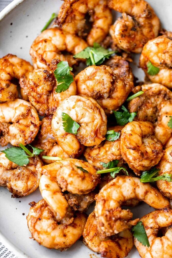 Air fryer Mexican shrimp is juicy, tender, fresh, and delicious. It's packed with classic Mexican flavors and ready in just 10 minutes. So quick and easy. | aheadofthyme.com