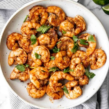 Air fryer Mexican shrimp is juicy, tender, fresh, and delicious. It's packed with classic Mexican flavors and ready in just 10 minutes. So quick and easy. | aheadofthyme.com