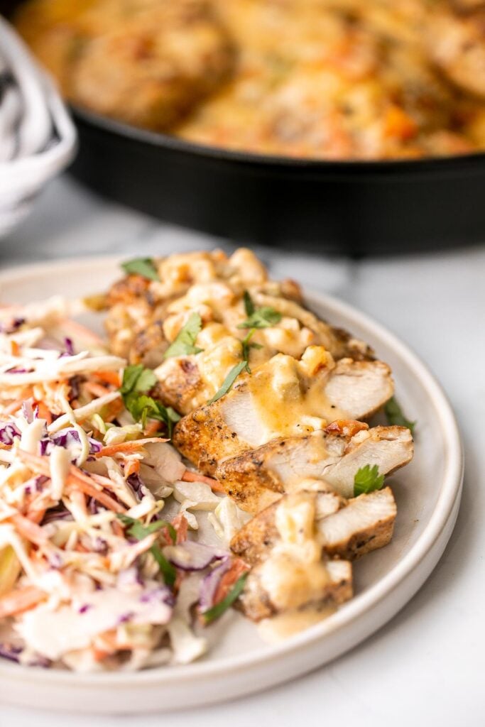 Baked queso chicken with tomatoes is an easy, cheesy, delicious chicken dinner that takes just 30 minutes to cook. The best weeknight dinner. | aheadofthyme.com