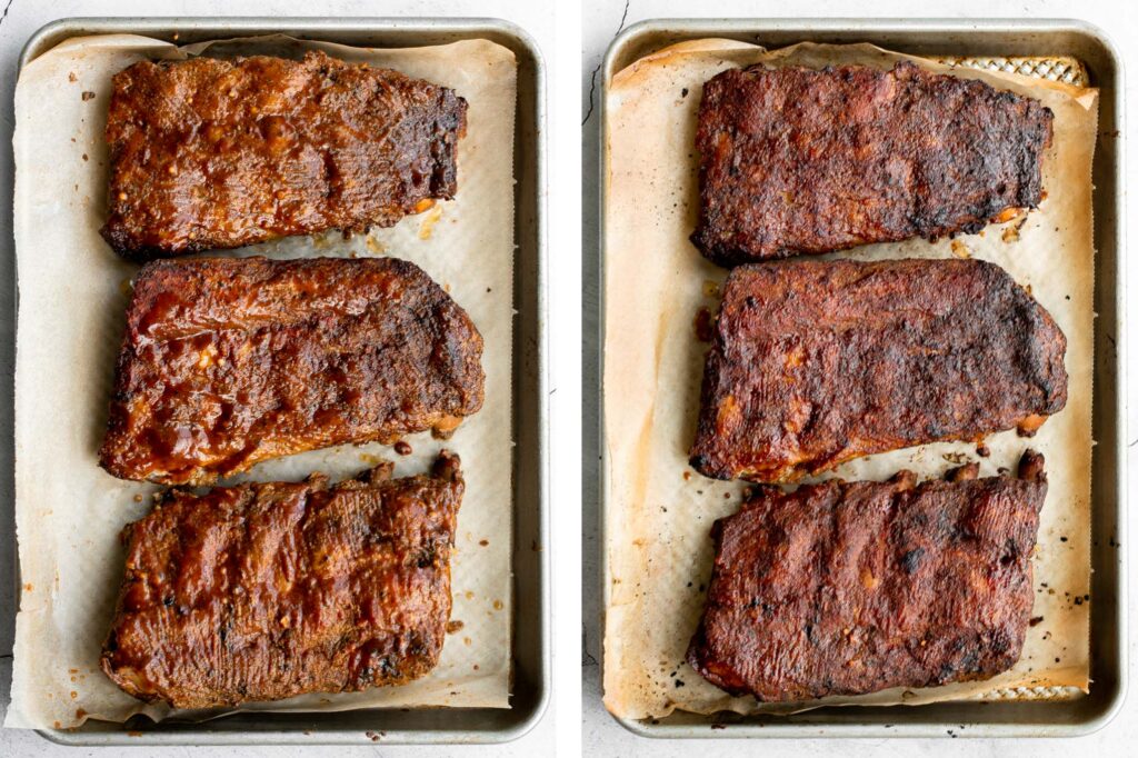 Slow cooker BBQ ribs are juicy, saucy, and tender -- the meat literally falls right off the bone. Add this easy recipe to your list of crockpot recipes. | aheadofthyme.com