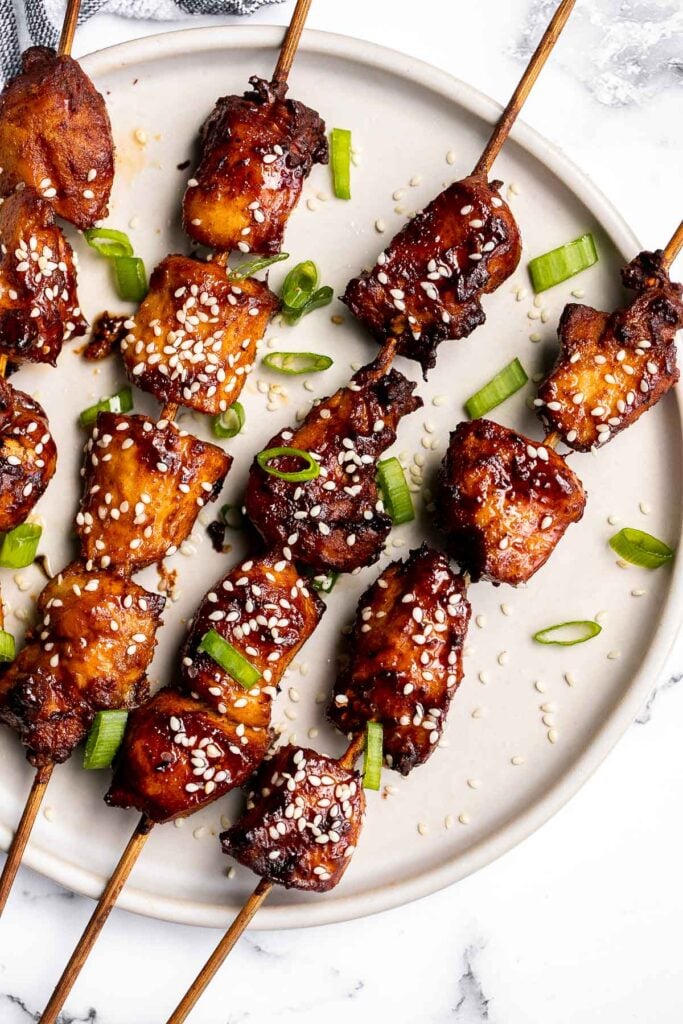 Juicy and tender Korean chicken skewers are packed with bold flavors bringing sweet, savory, and spicy your dinner table. The best summer weeknight dinner. | aheadofthyme.com