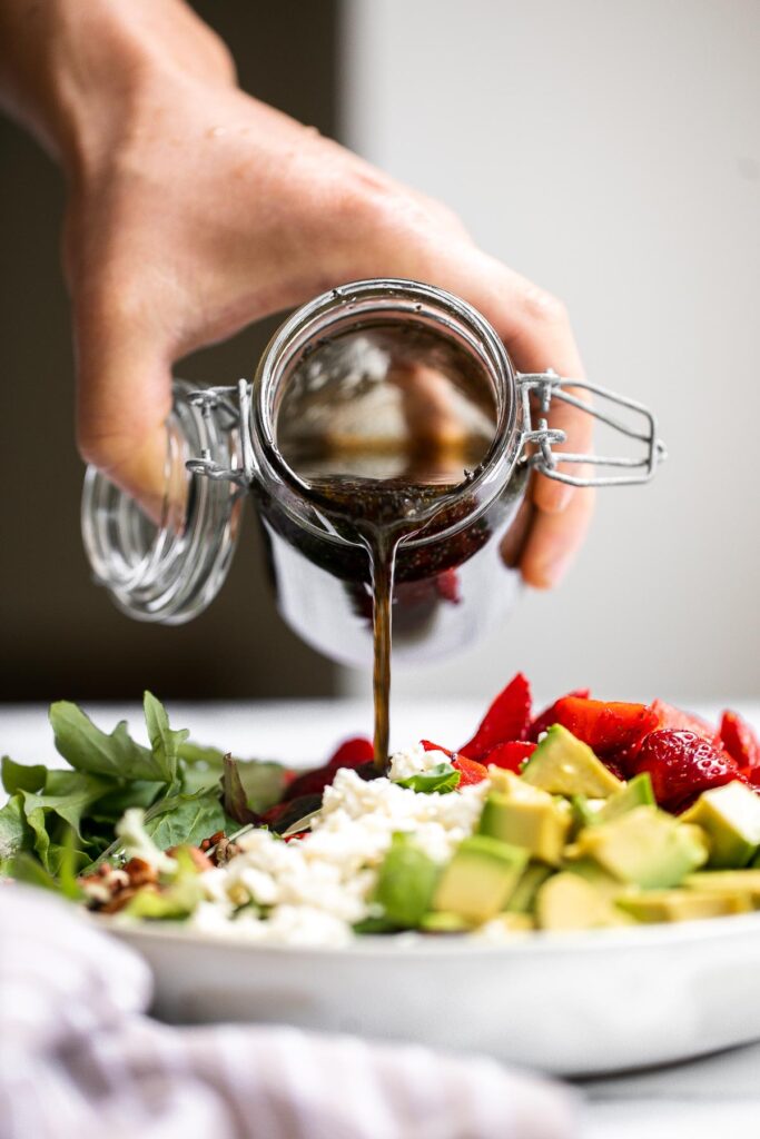 Homemade poppy seed dressing is sweet, savory, and fresh. It's a quick and easy olive oil and balsamic salad dressing that is loaded with poppy seeds. | aheadofthyme.com