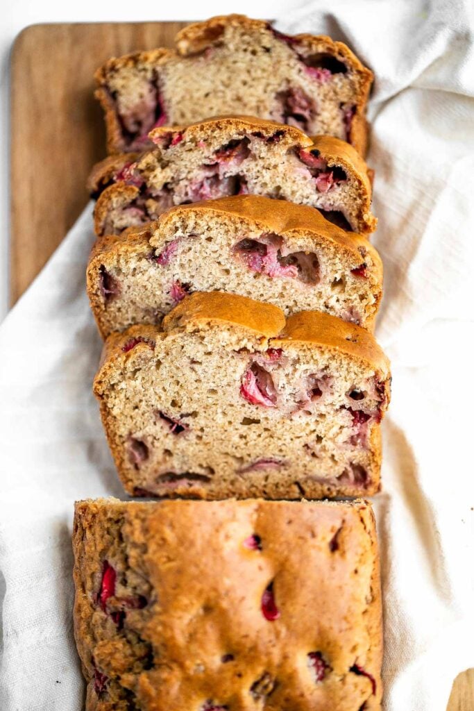 Strawberry bread is fluffy, soft, and moist, packed with farm-fresh strawberries. Simple, sweet, and delicious, perfect for a summer brunch. | aheadofthyme.com