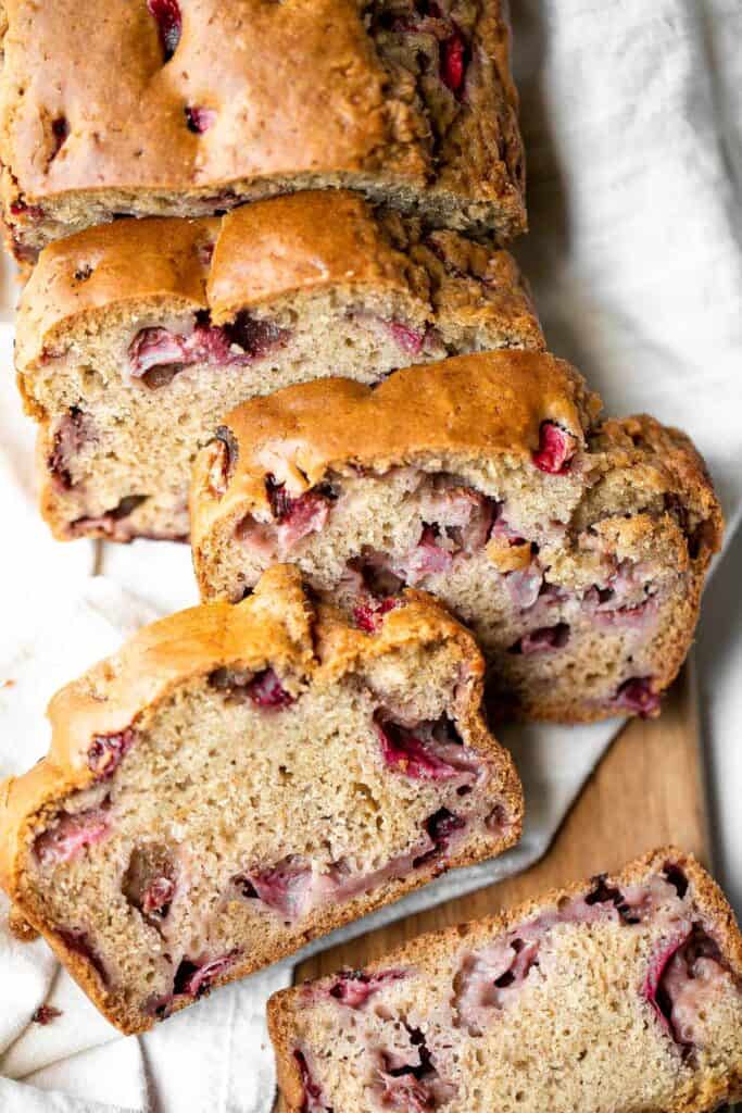 Strawberry bread is fluffy, soft, and moist, packed with farm-fresh strawberries. Simple, sweet, and delicious, perfect for a summer brunch. | aheadofthyme.com