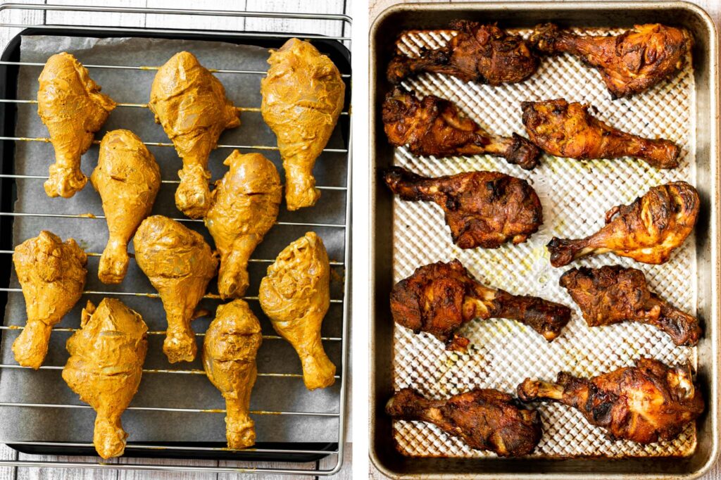 Tandoori chicken drumsticks are crispy outside, juicy and tender inside, and packed with flavor. An easy dinner to make in the oven, stovetop, or grill. | aheadofthyme.com