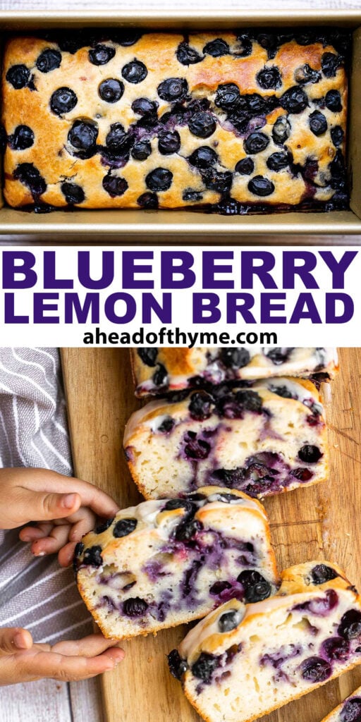 Easy lemon blueberry bread with lemon glaze is soft, moist, and delicious. This quick bread with fresh blueberries and lemon is the perfect summer dessert. | aheadofthyme.com