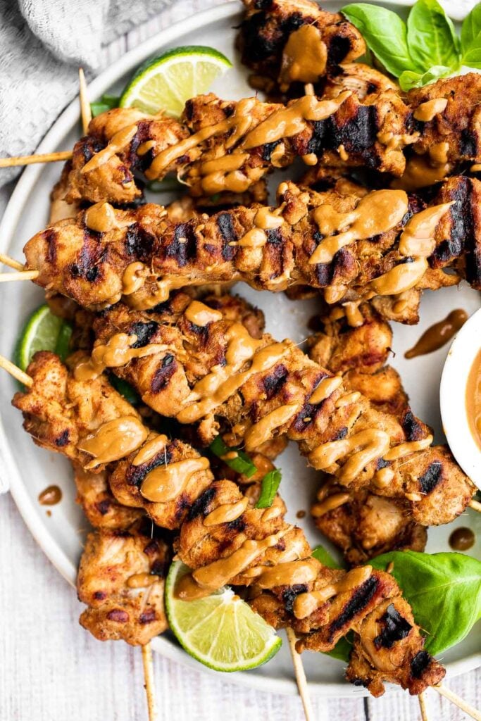 Vietnamese lemongrass chicken skewers are tender, juicy, and flavorful, marinated with fresh lemongrass. Serve these kebabs with peanut dipping sauce. | aheadofthyme.com