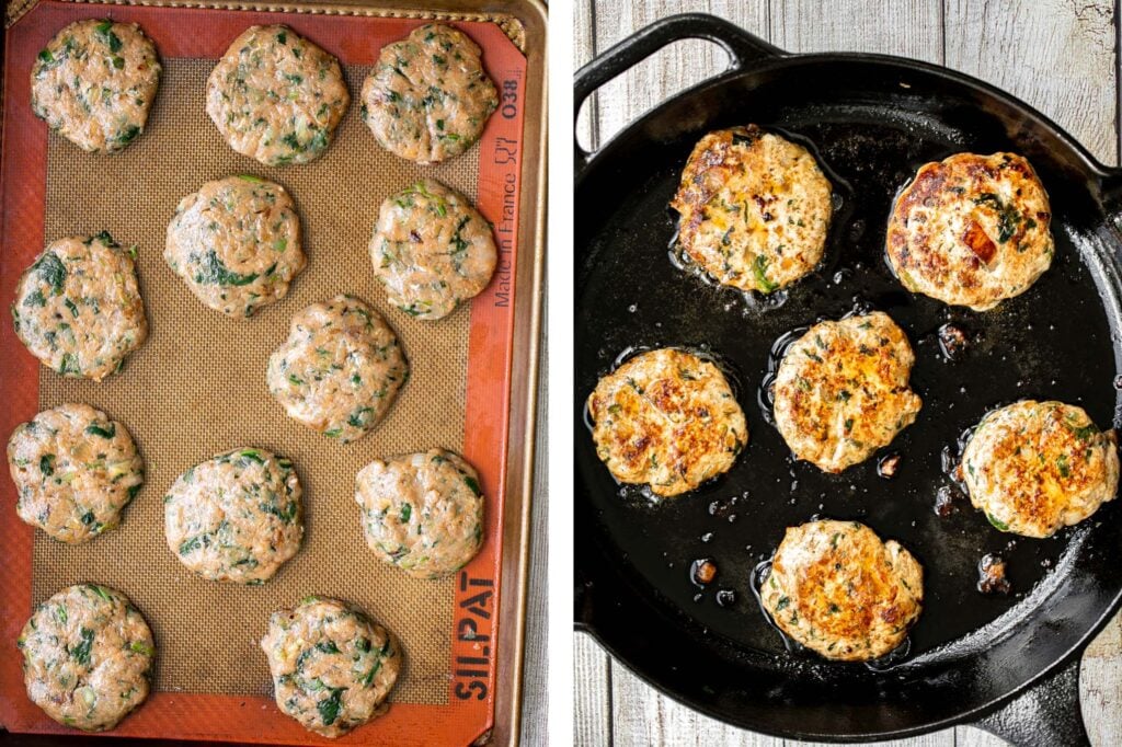 Delicious, moist and juicy Mediterranean chicken patties have everything you want in one bite: protein, veggies, herbs, and they're quick and easy to make. | aheadofthyme.com