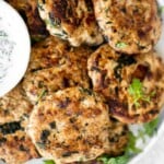 Delicious, moist and juicy Mediterranean chicken patties have everything you want in one bite: protein, veggies, herbs, and they're quick and easy to make. | aheadofthyme.com