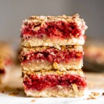 Strawberry crumb bars are sweet, savory, and tart, with jammy strawberries sandwiched between a crumbly pastry layer and an oatmeal streusel-like topping. | aheadofthyme.com
