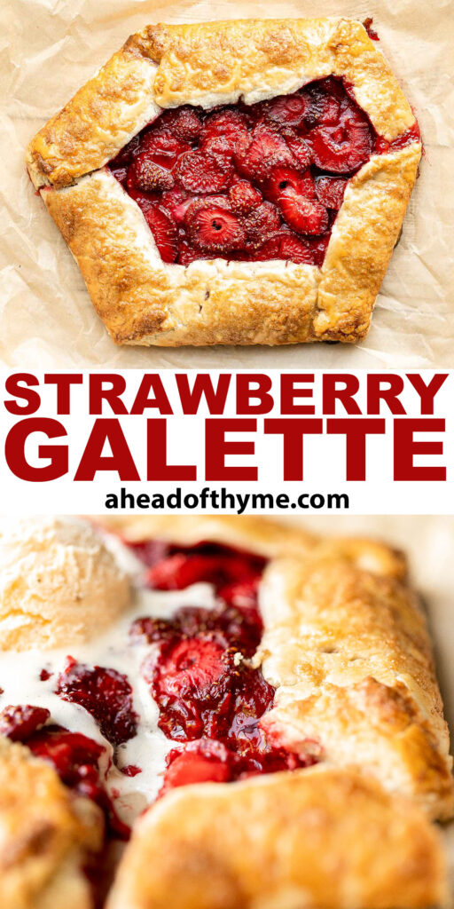 Easier than pie, this strawberry galette with a buttery flaky crust and a sweet and tart strawberry filling is a beautiful treat to serve this berry season. | aheadofthyme.com