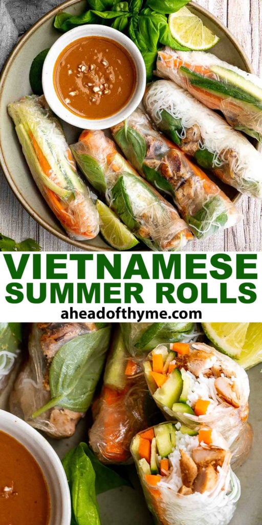 Vietnamese summer rolls with chicken are fresh, light, and healthy. This Asian summer snack takes less than 20 minutes to make and easier than you think. | aheadofthyme.com