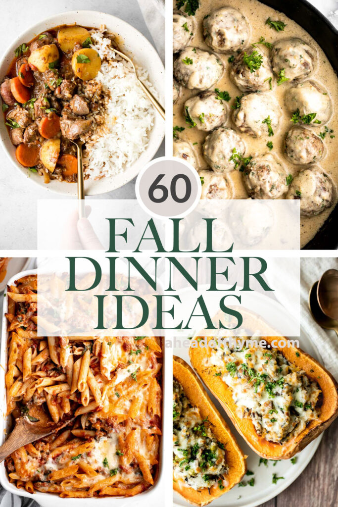 Over 60 best easy fall dinner ideas including casseroles, one pot weeknight dinners, chicken and meat, vegetarian fall recipes, soups, stews, and curries. | aheadofthyme.com 