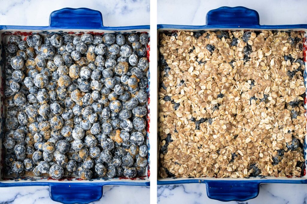 Blueberry crisp with a sweet blueberry filling and a buttery, crispy oat topping, is a delicious, fruity treat that's ready in just 45 minutes. | aheadofthyme.com